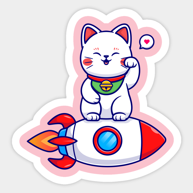 Cute Cat Maneki Neko On Rocket Cartoon Sticker by Catalyst Labs